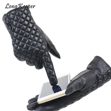 Длинные хранительские высококачественные настоящие женские кожаные перчатки в сеточку с кнопкой сенсорного экрана перчатки из овечьей кожи G282