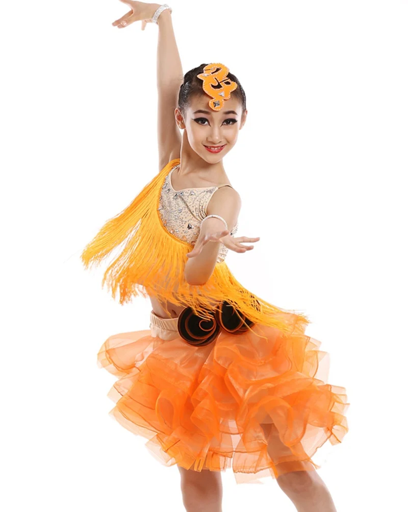 customize children Latin font b dance b font performance costumes professional woman tassel sequined Rumba Samba
