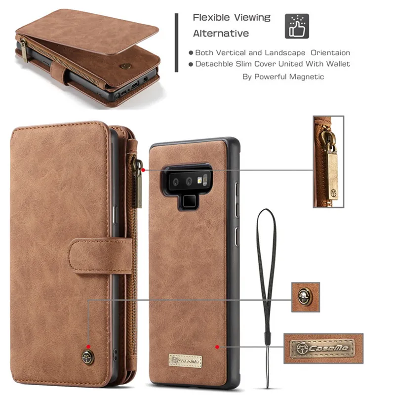 

Multifunction Wallet Case For Samsung Note 9 8 S7 Edge Removeable Zipper Leather Case Card Holder For Galaxy S9 S8 Plus Coque