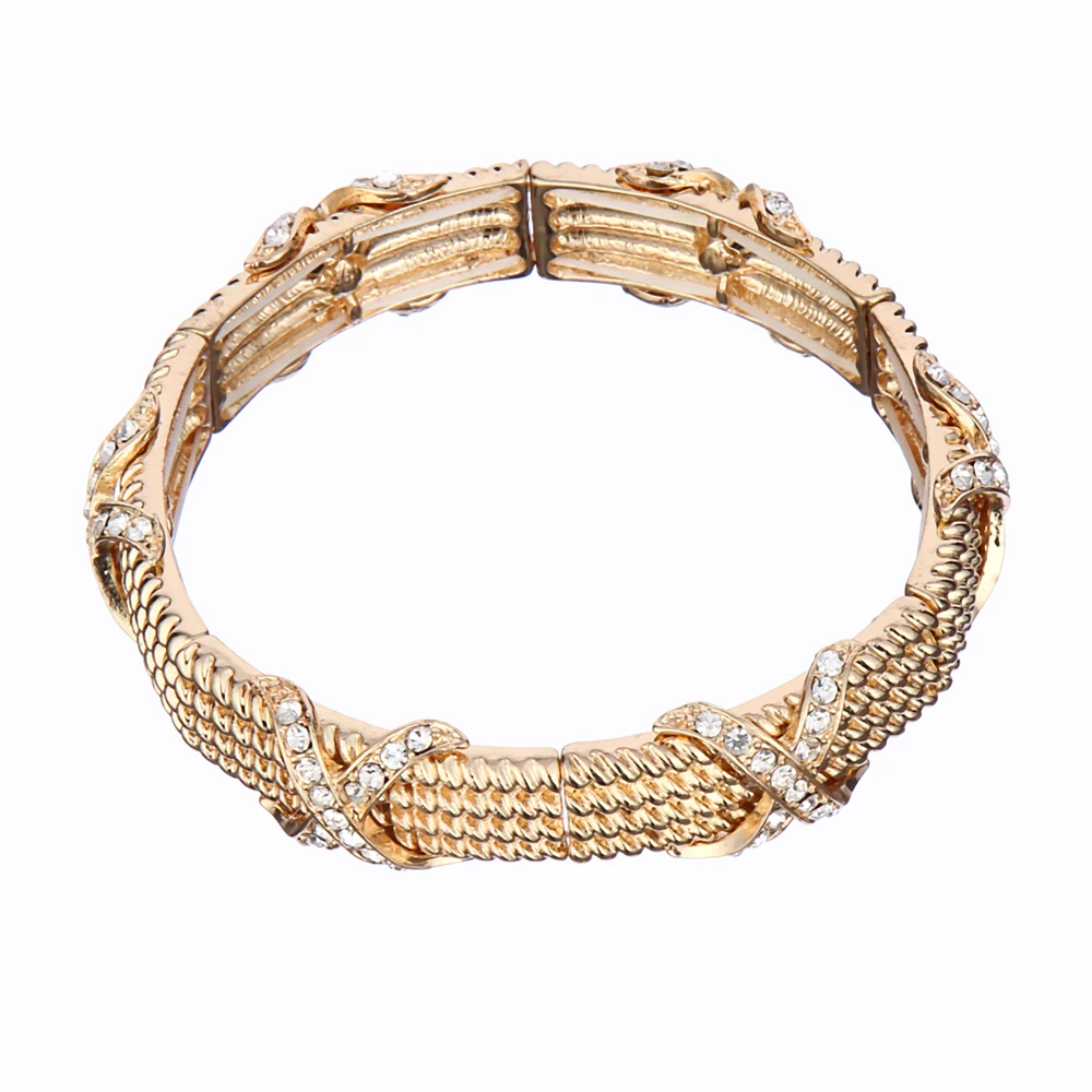 Rhinestone X Fashion Stretch Gold Braceletin Chain & Link Bracelets