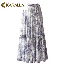 Мода животных Макси Длинная юбка женская полосатая длинная эластичная высокая талия Kawaii женская элегантная плиссированная юбка с рисунком