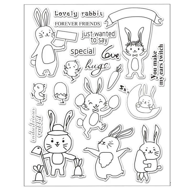 

WISHMETYOU Cute Rabbit Seal Transparent Clear Silicone Stamp For DIY Scrapbooking Decorative Photo Album Christmas Bunny Stamps