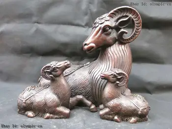 

11' Chinese red copper carved lucky Fu, Lu, Shou, three sheeps Sculpture Statue