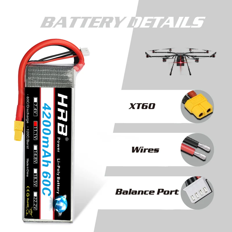 HRB 3S 11,1 V Lipo 1100mah 1200mah 1300mah 1500mah 2200mah 2600mah 3000mah 3300mah 3600mah 4200mah Для RC автомобиля FPV лодки