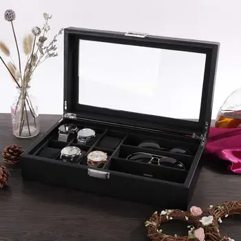 

Luxury Watch Display Black PU 6 Slot Glasses 3 Slot Watch Storage Box Display Organizer Case Container Quality Watch Holder l