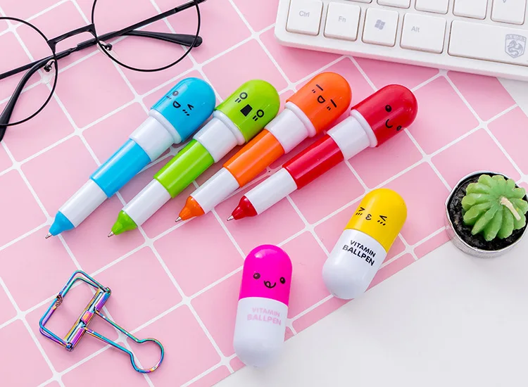 Escolar para o Escrita Material de Jardim de Infância Caneta Esferográfica Lote Pílulas Expressão Fofas Mini Canetas Telescópicas Kawaii Material 50 Pçs - 6 Canetas esferográficas