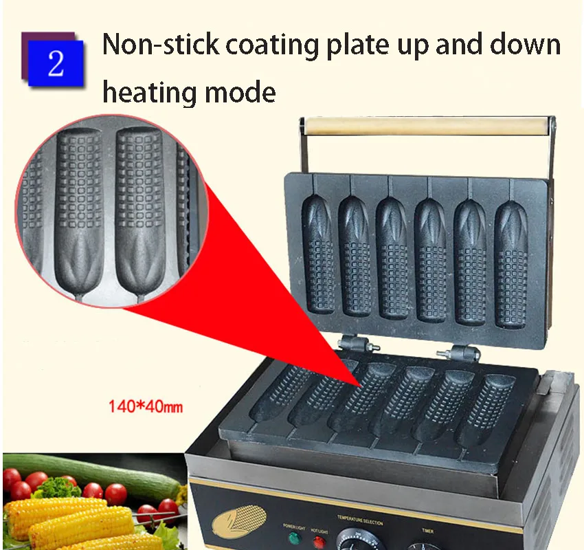 FY-111 шесть штук коммерческий кукурузная Вафля производитель Rench булочки хот-дог машина антипригарное приготовление SurfaceGrilled машина для