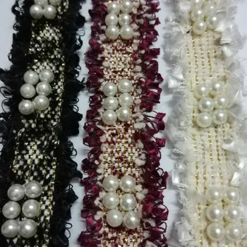 

Beaded Lace Korean White pearl Beads lace DIY materials 3cm width Beaded Gold Ribbon Sewing Beaded lace wholesale 40yard/lot