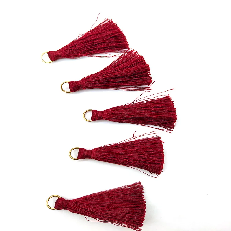 Wholesale 10 Pcs Silky Handmade Soft Craft Mini Tassels with Loops for Jewelry Making, DIY Projects, Bookmarks Accessories - Цвет: Wine red