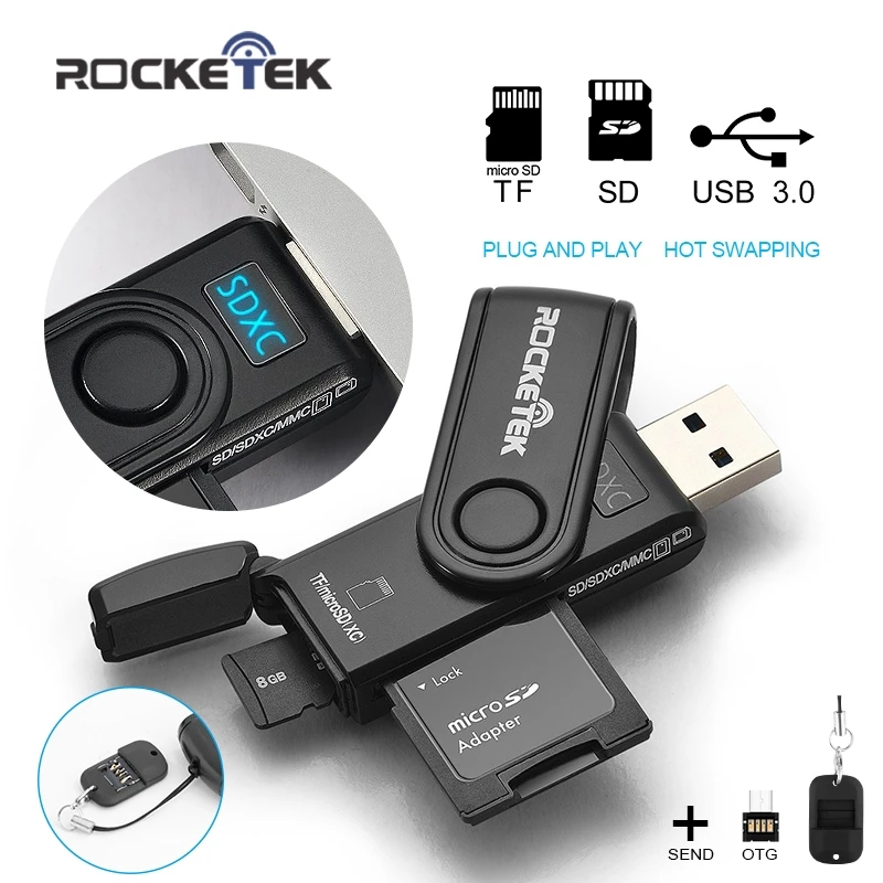 Rocketek считывание 2 карт usb 3,0 мульти памяти otg телефон кард-ридер 5 Гбит/с адаптер для SD/TF micro SD компьютерные аксессуары