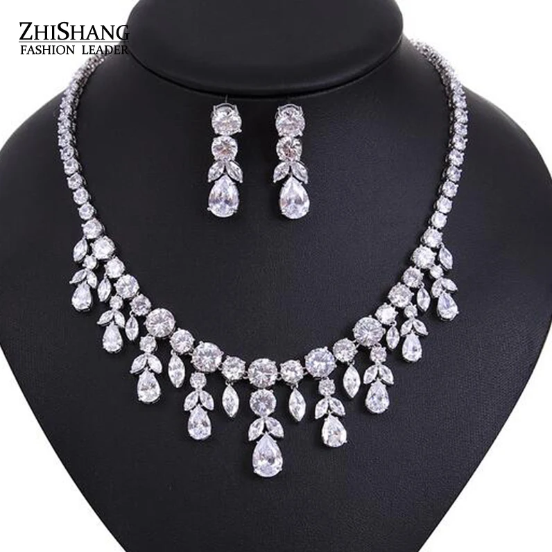 

Gorgeous Micro Inlay Full Pear Round AAA+ Cubic Zirconia Bright Weddings Jewelry Sets For Women WS022
