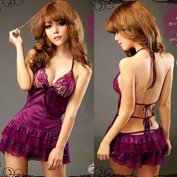 

Sexy Lingerie Women Silk Lace Babydoll Nightdress Sleepwear Dress