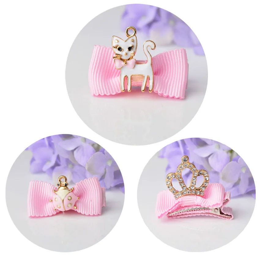 

1 piece Cat Girls Hairpins Baby Children Hair Holder Pink hair accessories with crystal
