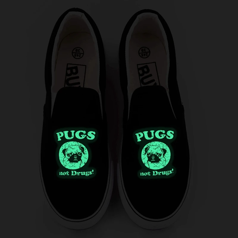 

Unique Luminous Canvas Loafers Shoe Hip Hop Skeleton Funny Words Printed Casual Flat Walking Shoes Glow Effect Slip On Lazy Shoe