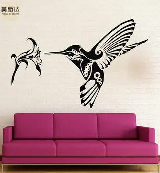 

Wall Stickers Vinyl Decal Hummingbird bird flower Great Rooms Decor