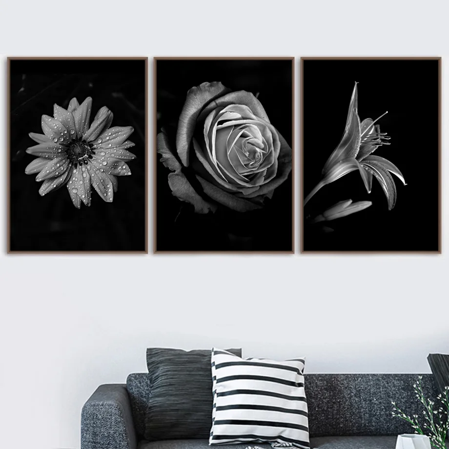 

Rose Lily Chrysanthemum Posters And Prints Wall Art Canvas Painting Black White Landscape Wall Pictures For Living Room Decor