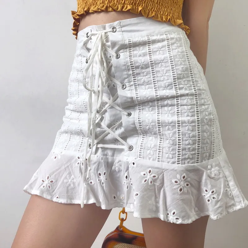 

Umeko Ruffle Bandage A-line Skirts Sexy Bodycon Mini Trumpet Skirts High Waist Solid Color Casual Falda 2019 Summer Jupe Femme