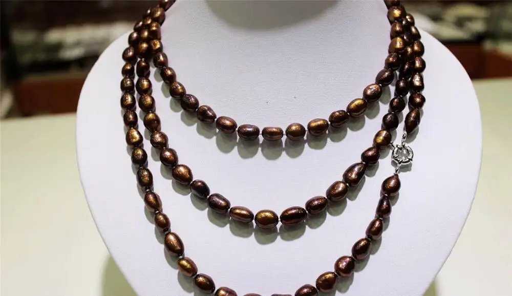 

long freshwater pearl necklace Dark Brown Baroque 9x11mm 120cm metal clasp