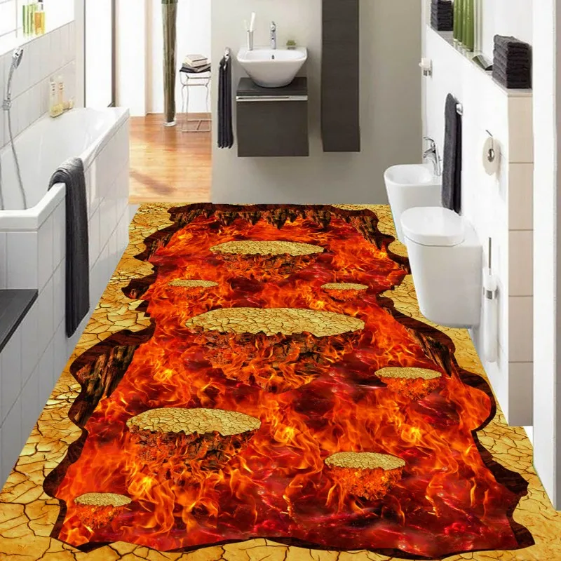 Free Shipping Volcanic lava street park 3D PVC floor stickers kitchen