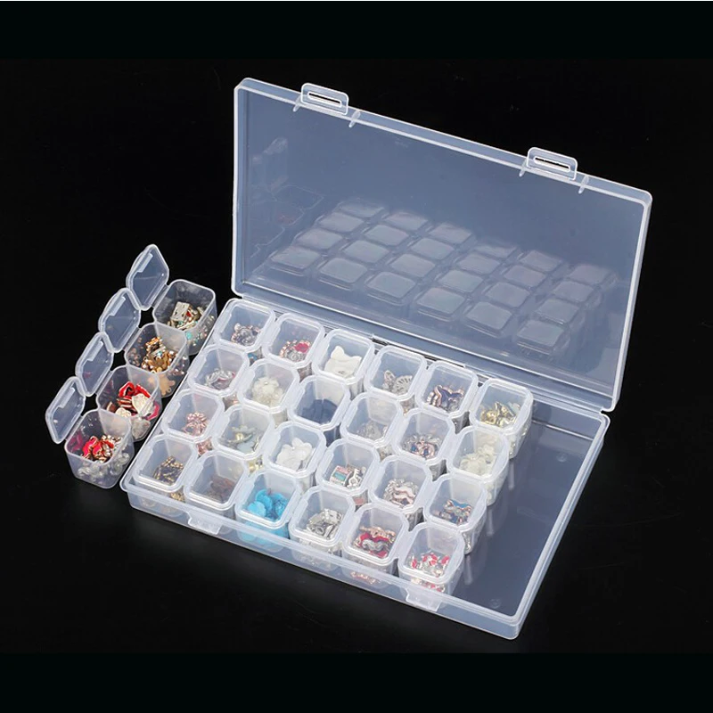 

Professional Clear Plastic 28 Slots Rhinestone Nail Art Tools Decoration Jewelry Beads Display Storage Box Case Organizer Holder