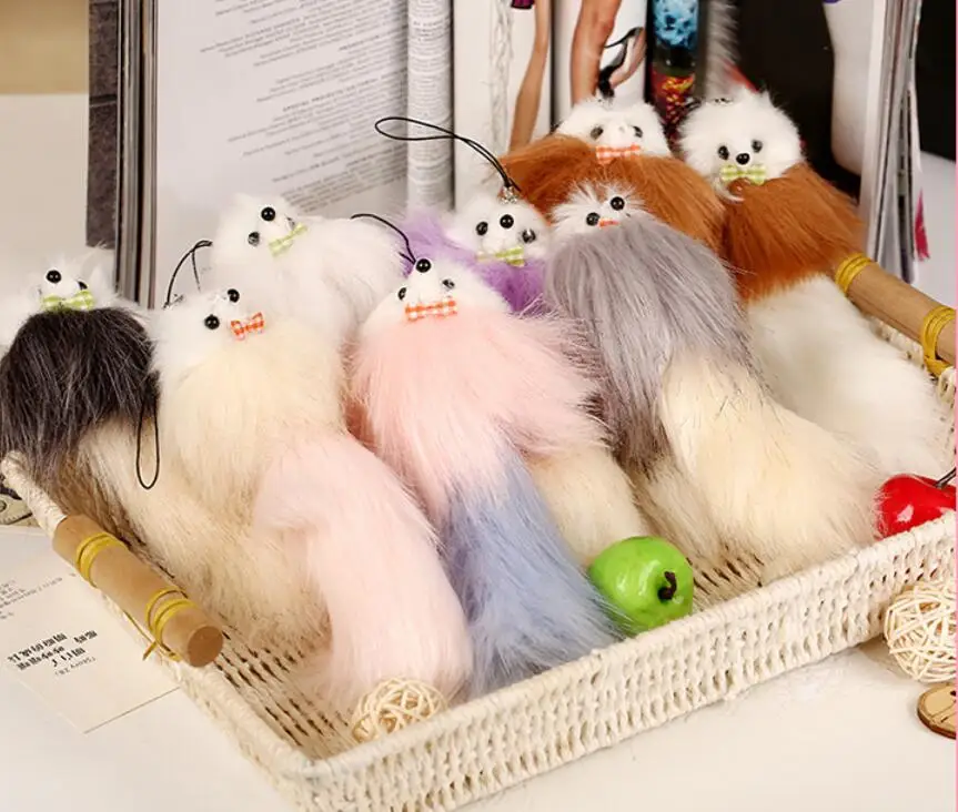 

17*5cm Simulation fox fur Pompon Keychain Animal Mouse Key Chain Silver Plated Bag Hanger Car Hanging Pendant Doll for Women