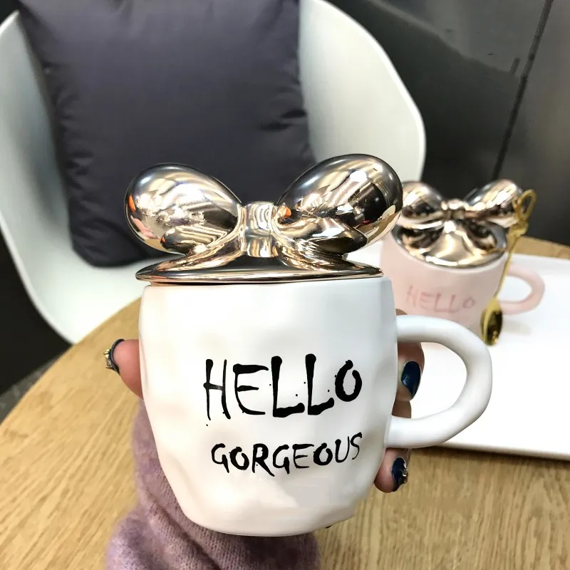 Новинка, милые керамические кружки с бантиком и буквами, детские чашки ...