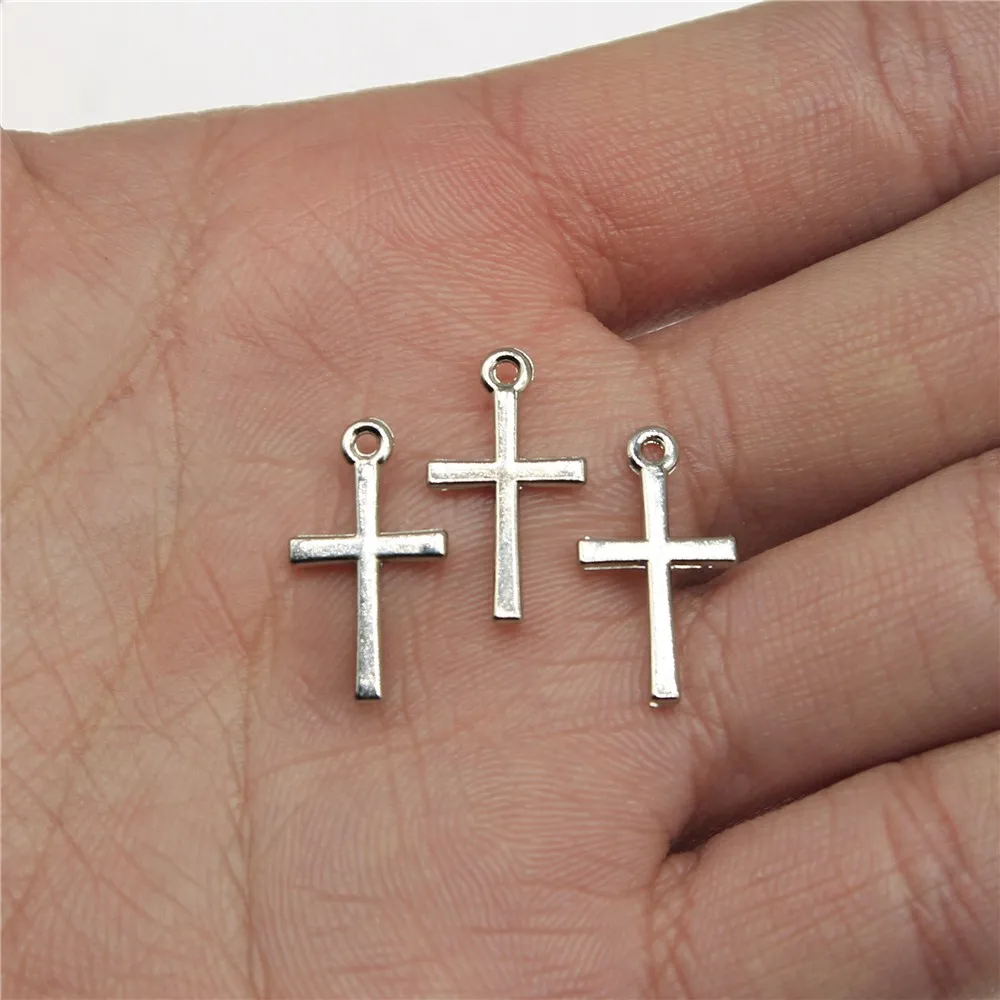 WYSIWYG 50pcs/lot 10x18mm Cross Charms Pendant For Jewelry Making 2 Colors Alloy Charms