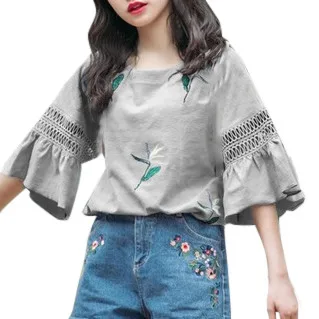 

YOUYEDIAN Fashion Women Summer Hollow Lace Pagoda Half Sleeve Loose O-Neck Blouse Female Blusas Haut Femmes Mode