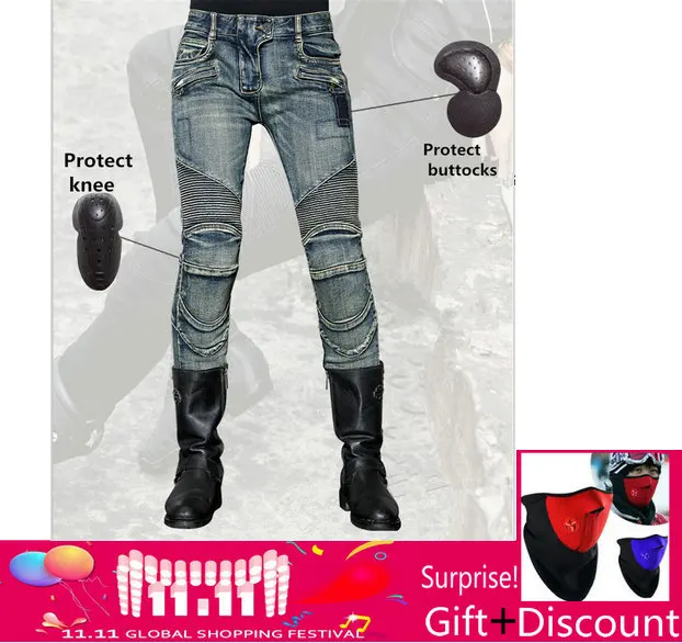 Women's Slim Straight Jeans uglyBROS Motorcycle Jeans Protective Motorcycle Trousers Motor Pants Size: 25 26 27