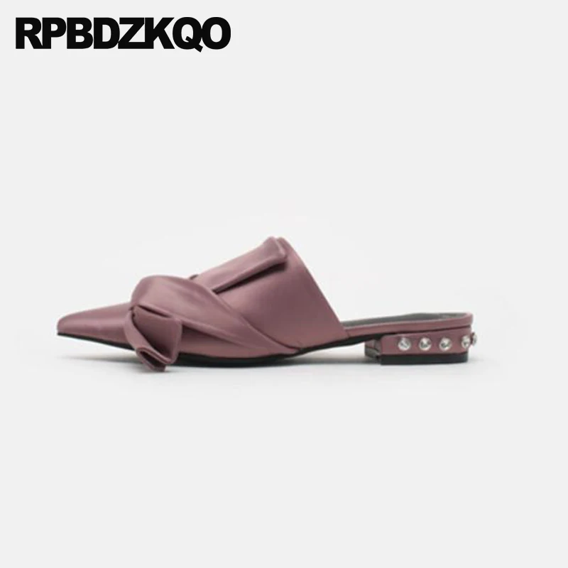 

diamond china pointed toe women slippers rhinestone ladies beautiful flats shoes satin cheap mules bow purple chinese crystal