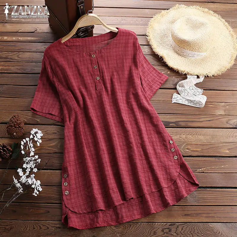 Wine Red 2 Винтажный Топ-туника, Женская Клетчатая блуза, женская рубашка на пуговицах с длинным рукавом, сорочка с асимметричным подолом, блуза, Повседневная блуза размера плюс 5XL - Цвет: Wine Red 2