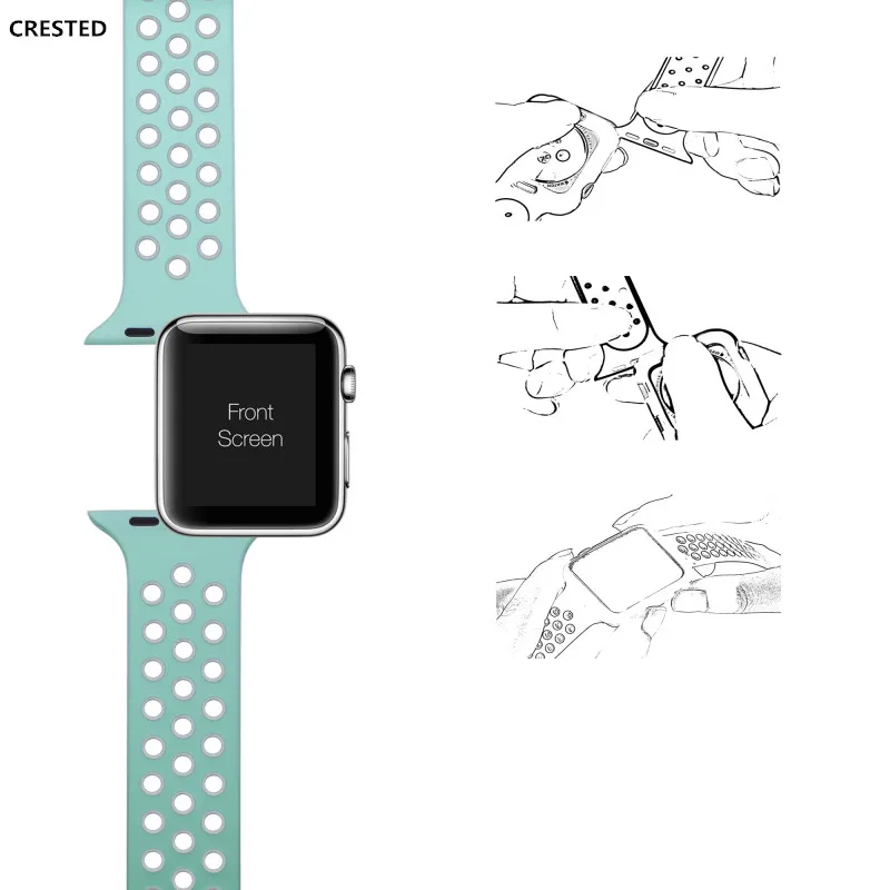 Хохлатая силиконовые ремешок для спортивных часов для Apple Watch группа 42 мм 38 Iwatch серии 3 2 1 повязки на запястья-Браслеты Ремешок ремень