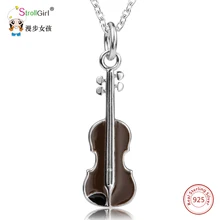 

925 Sterling Silver Chain Violin Pendant Choker Necklace Fashion Jewelry Cello Chokers Necklaces & Pendants For Women 2017 Gift