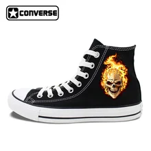 Original Design Flaming Skull Black High Top Converse Chuck Taylor Shoes Mens Womens Canvas Sneakers