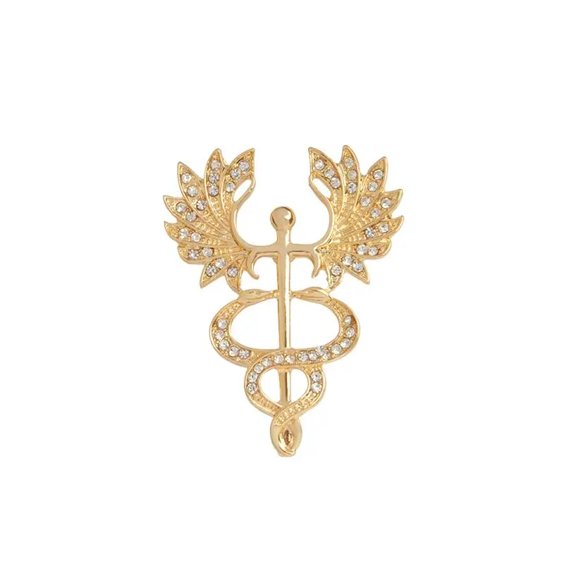Caduceus Brooch RN Registered Pin with Zircon Gold Silver Medical Pins Badge Medical Jewellery