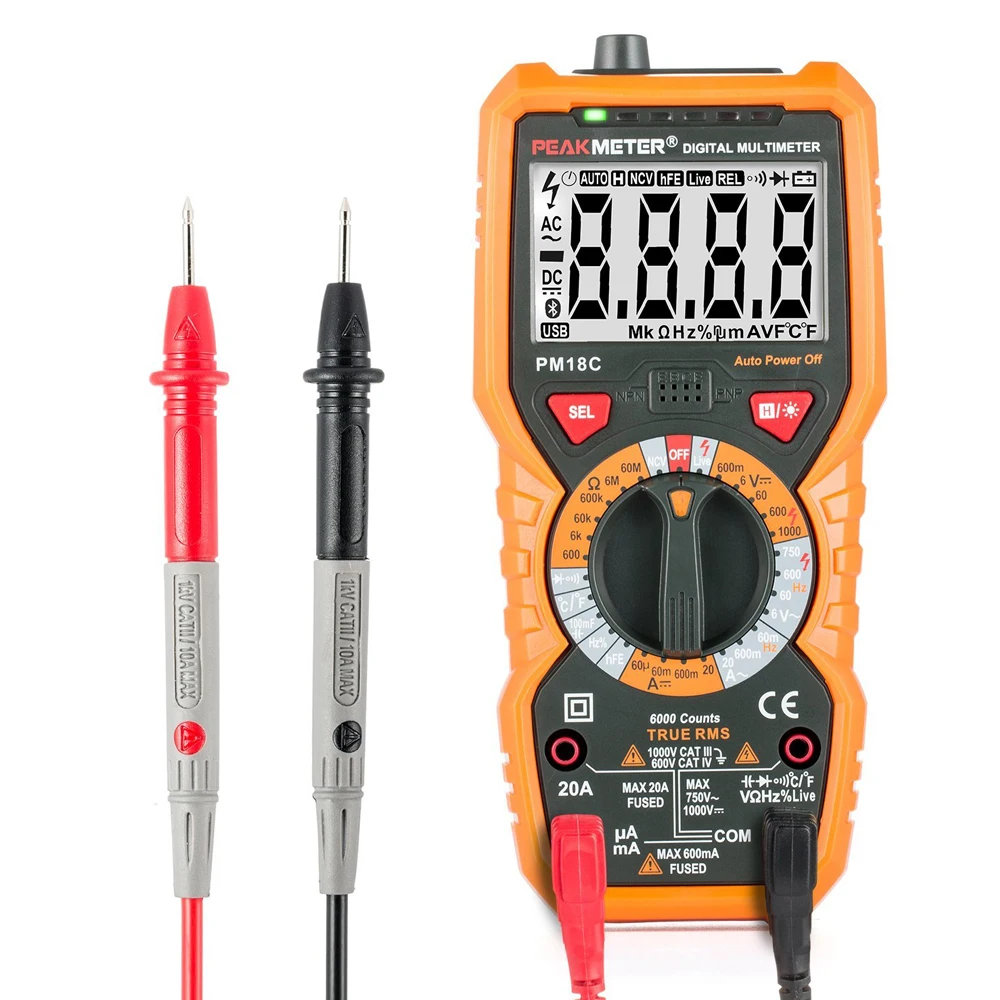 PEAKMETER PM18C Digital Multimeter True RMS High Precision DC/AC Current Voltage Resistan