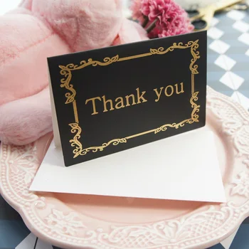 

gold 25pcs black Frame thank you fold Card with envelope greeting card wedding birthday party invitation DIY Decor gift card