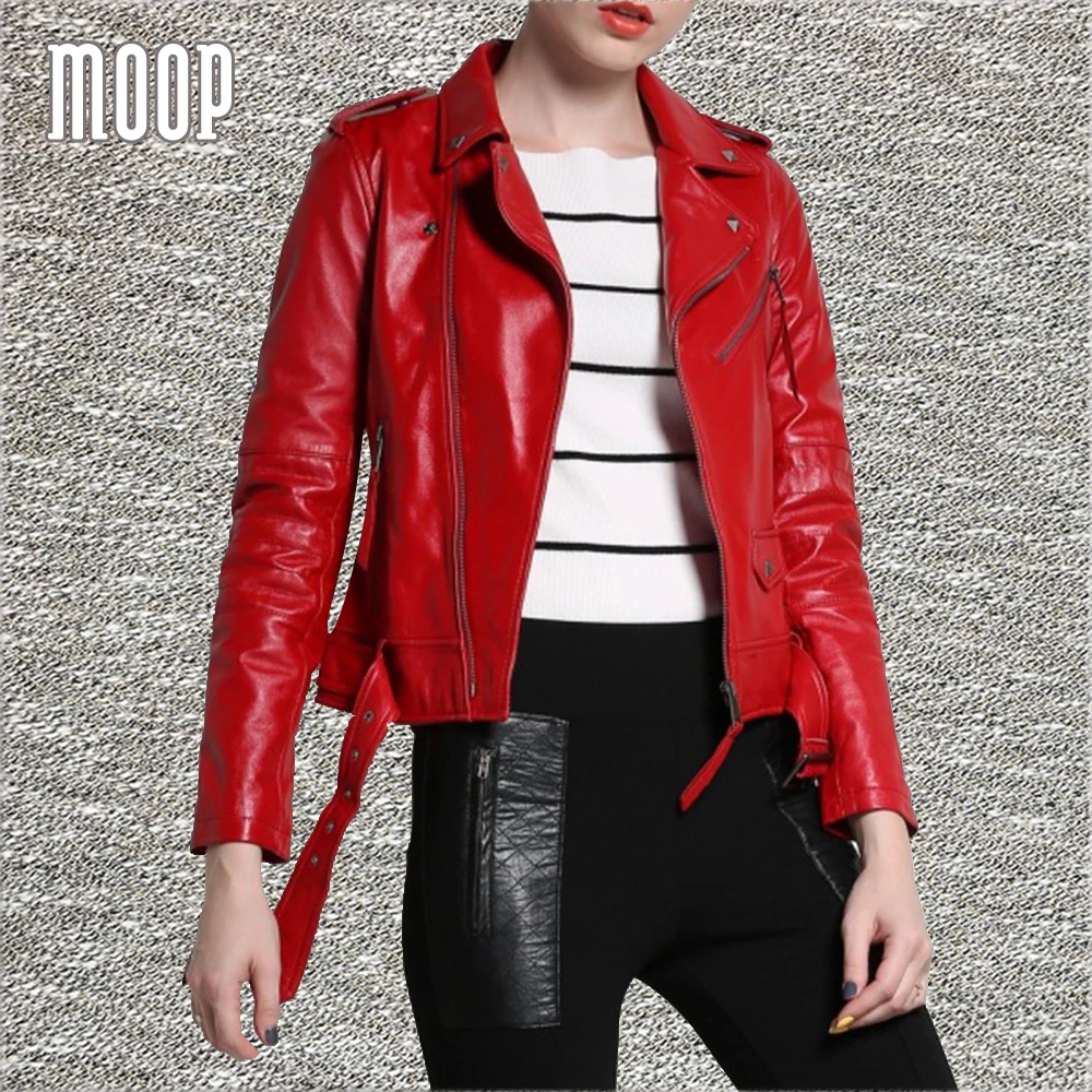 Red genuine leather font b jackets b font font b women b font lambskin motorcycle font