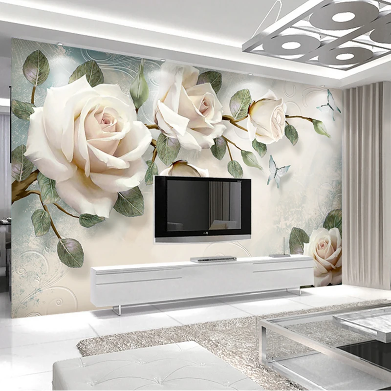 

Custom Wallpaper paiting 3D white rose Flowers Wall Murals Romantic and warm Living Room TV bedroom Wall Paper Modern