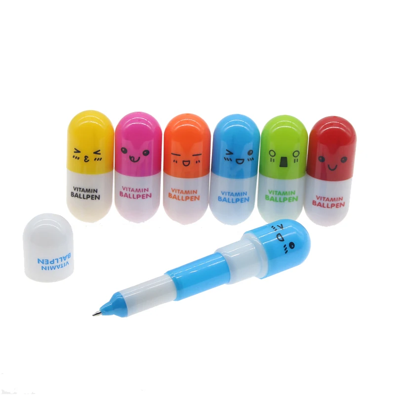 

Cute Smiling Face Pill Ball Point Pen Pencils Telescopic Vitamin Capsule Ballpen For School Office Supplies
