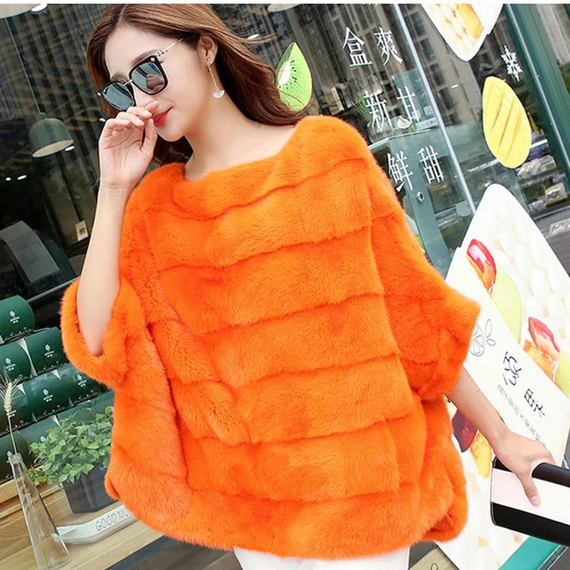2018 Gray Blue De D'hiver À Vison dark Grande Femmes light pink Automne Arrivée Manteau Mode Manteaux Véritable purple Poncho Taille black lake Courtes Vestes Manches Fourrure Lâche orange wine beige Nouvelle Chaud Orange Luxe Gray rqwfIr