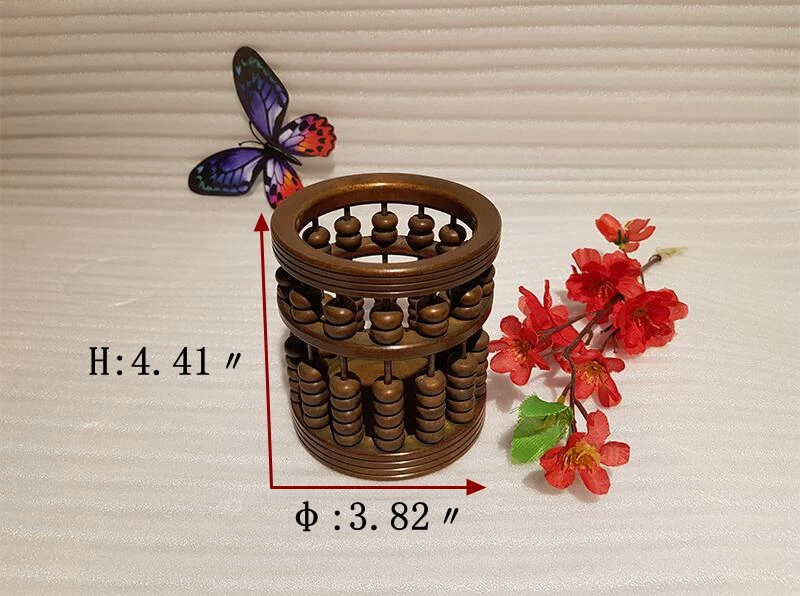 Chinese style vintage bronze brass abacus pen holder handmade ancient craft (4)_