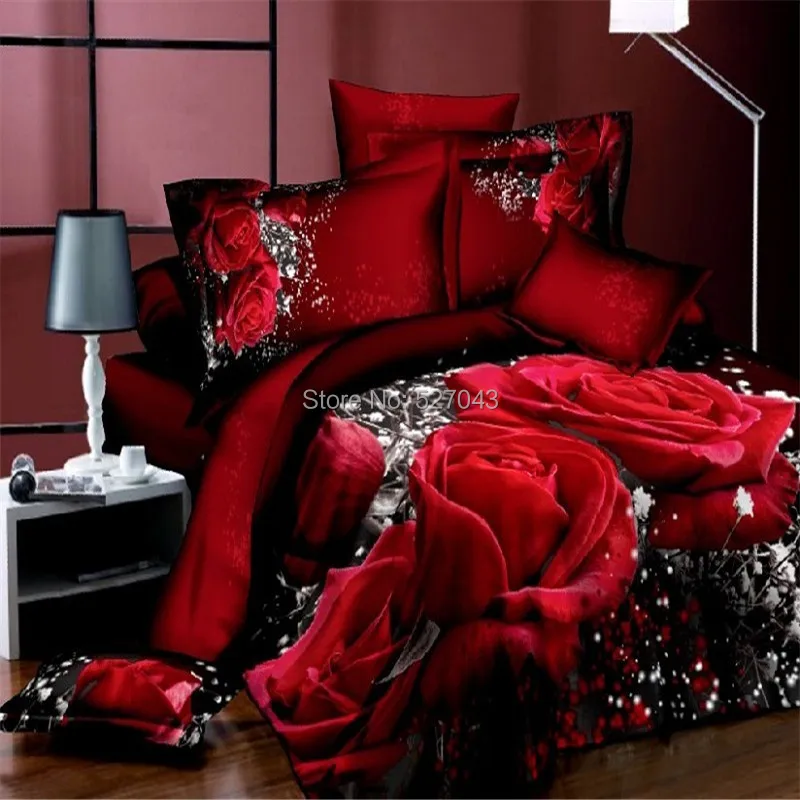 3D Red Rose Flowers Oil Painting Bedding Set Twin Full Queen King Size Bed sets Bedclothes