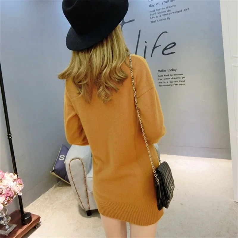 Gejas Ainyusweaters fashion 2018 women turtleneck sweater Long dress Loose knitting Pullover Women's sweater high collar Sweater Sweaters