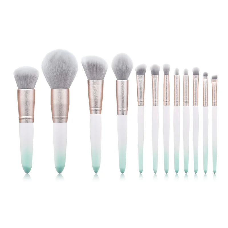 

BBL 12pcs Gradient Green Makeup Brushes Set Premium Synthetic Face Powder Blush Concealers Eyeshadow Blending Make Up Tools Kit