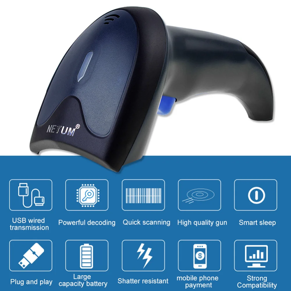 Código de Barras Scanner de Luz Código de Barras da Tela Netum Wired Vermelha Unidimensional Varredura da Tela Manchado w3 2.4g Ccd 7 barras scanner de luz vermelha unidimensional varredura