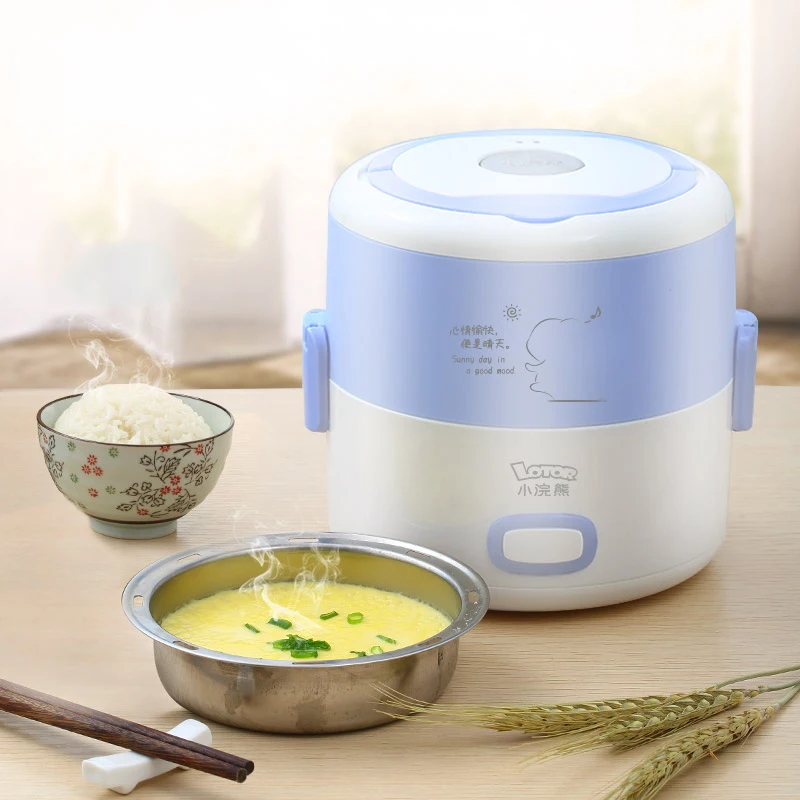 

Portable Rice Cooker Heated lunch box cuiseur vapeur electrique mini food warming box stainless steel kitchen Multi-steaming 220