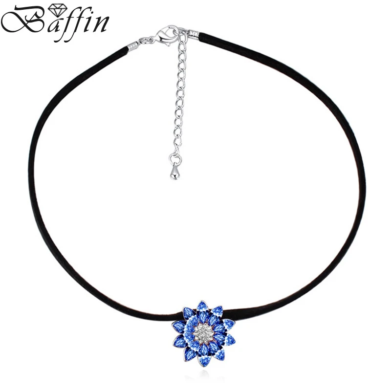 

Gothic Crystal Flower Choker Necklace Leather Chain Maxi Collares Statement Jewelry For Women Joyas Made With Swarovski Elements