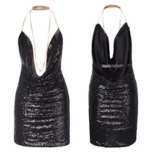 2017 RUIYIGE Backless Deep V Sequin Sexy Women Black Sexy Luxury Sundress Party Hot Short Dress Night Club Strap Mini Vestidos