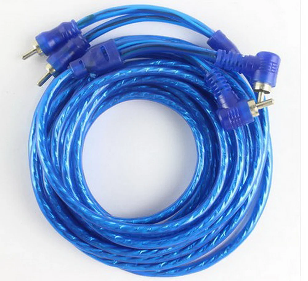 Чистый медный Конвертер Разъем усилитель-сабвуфер 5 м кабельный разъем Усилитель-сабвуфер синий 2RCA усилитель звука для автомобиля авто стерео аудио кабель